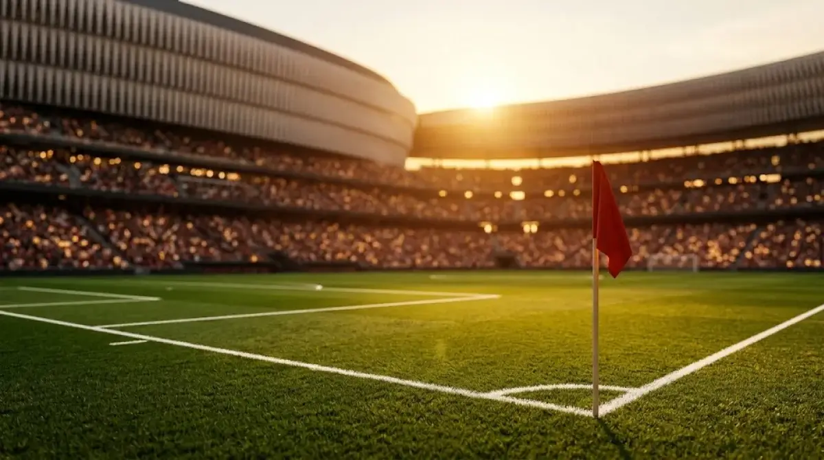Estadio de fútbol en España al atardecer con público y césped verde, ambiente de apuestas deportivas